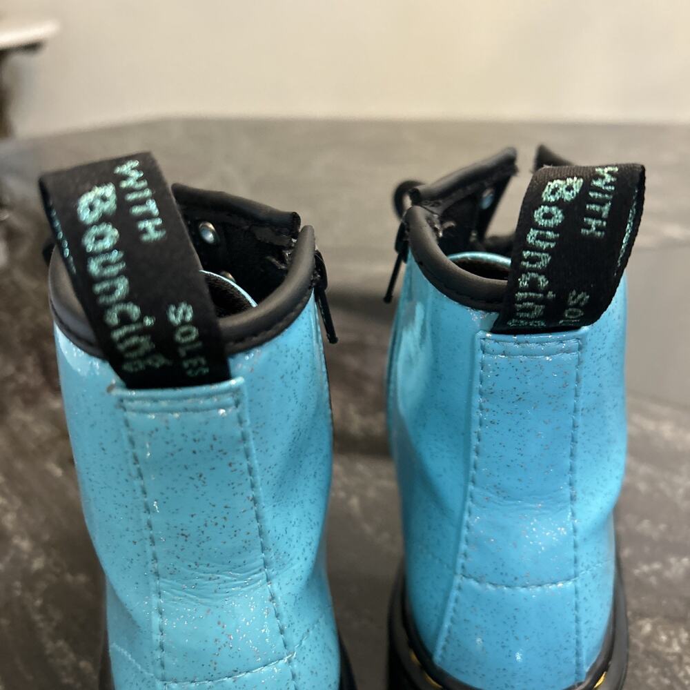Dr. Doc Martens 1460 J Patent Turquoise Blue Girls Size 4 Combat Boots - Picture 14 of 15